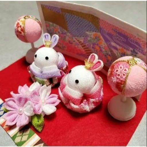 うさちゃんお雛様セット② つまみ細工 ぼんぼり 桜花 屏風 もう